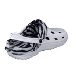 Duflex Clogs Winter weiss mit Zebra-Muster Innenfutter