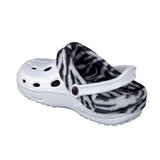 Duflex Clogs Winter weiss mit Zebra-Muster Innenfutter
