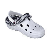 Duflex Clogs Winter weiss mit Zebra-Muster Innenfutter
